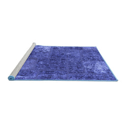 Sideview of Machine Washable Patchwork Blue Transitional Rug, wshabs1258blu