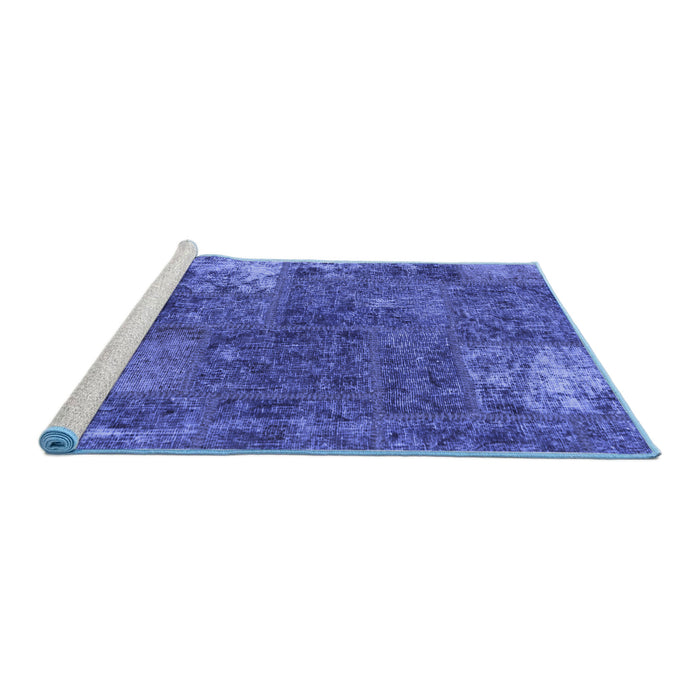 Sideview of Machine Washable Patchwork Blue Transitional Rug, wshabs1258blu