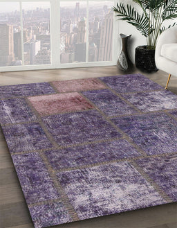 Abstract Purple Patchwork Rug in Family Room, abs1258