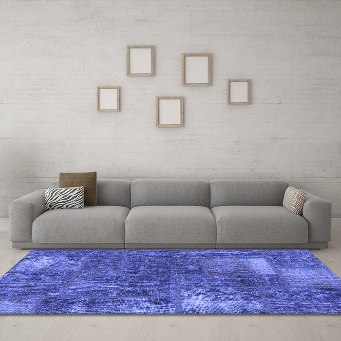 Machine Washable Patchwork Blue Transitional Rug in a Living Room, wshabs1258blu