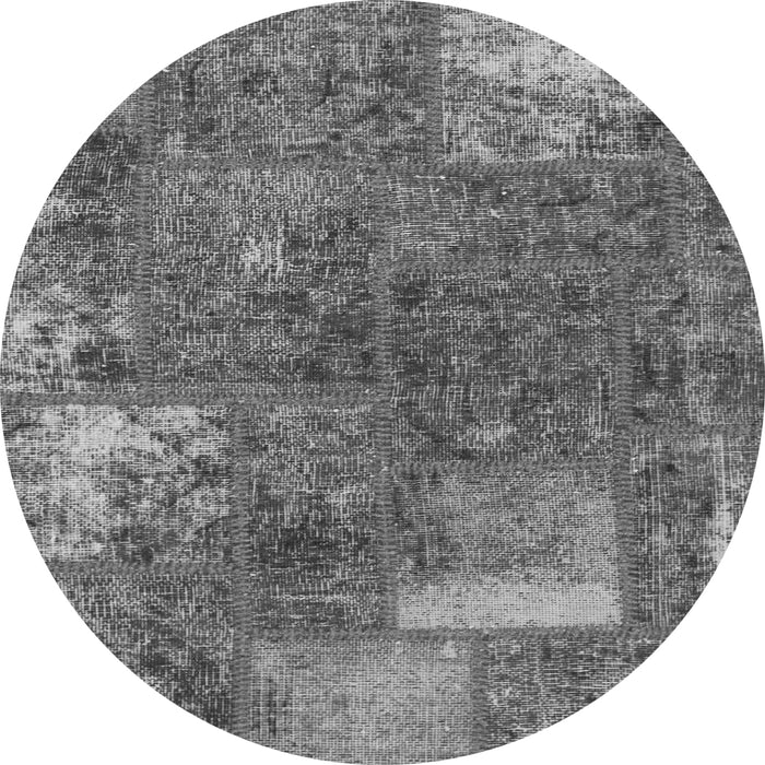 Round Machine Washable Patchwork Gray Transitional Rug, wshabs1258gry