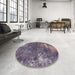 Round Machine Washable Abstract Purple Haze Purple Rug in a Office, wshabs1258