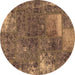 Round Machine Washable Patchwork Brown Transitional Rug, wshabs1258brn