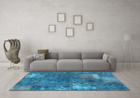 Machine Washable Patchwork Light Blue Transitional Rug, wshabs1258lblu