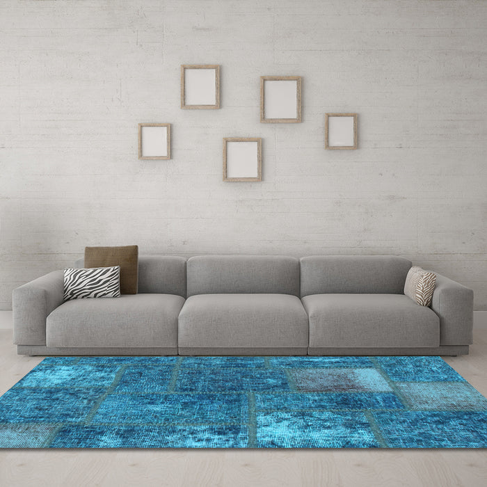 Machine Washable Patchwork Light Blue Transitional Rug in a Living Room, wshabs1258lblu