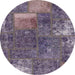 Round Abstract Purple Patchwork Rug, abs1258