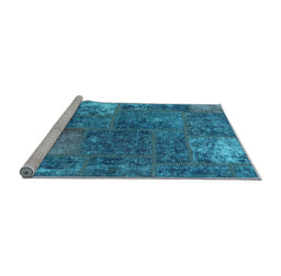 Sideview of Machine Washable Patchwork Light Blue Transitional Rug, wshabs1258lblu