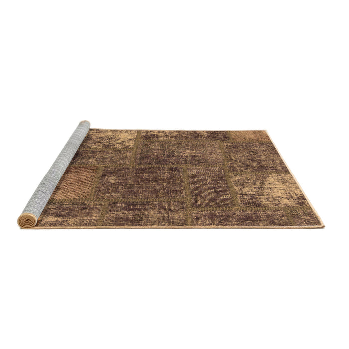 Sideview of Machine Washable Patchwork Brown Transitional Rug, wshabs1258brn