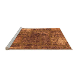 Sideview of Machine Washable Patchwork Orange Transitional Area Rugs, wshabs1258org