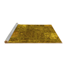 Sideview of Machine Washable Patchwork Yellow Transitional Rug, wshabs1258yw
