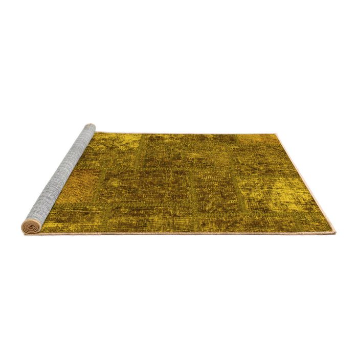Sideview of Machine Washable Patchwork Yellow Transitional Rug, wshabs1258yw