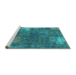 Sideview of Machine Washable Patchwork Turquoise Transitional Area Rugs, wshabs1258turq