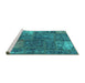 Sideview of Machine Washable Patchwork Turquoise Transitional Area Rugs, wshabs1258turq