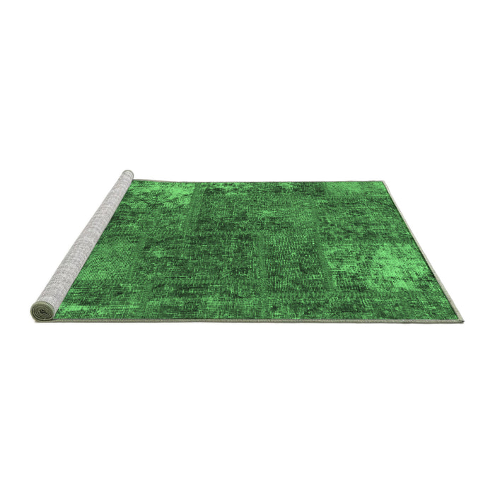 Sideview of Machine Washable Patchwork Emerald Green Transitional Area Rugs, wshabs1258emgrn