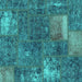 Square Machine Washable Patchwork Turquoise Transitional Area Rugs, wshabs1258turq
