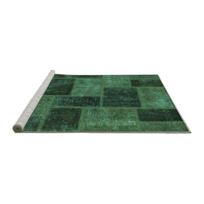 Sideview of Machine Washable Patchwork Turquoise Transitional Area Rugs, wshabs1259turq