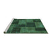 Sideview of Machine Washable Patchwork Turquoise Transitional Area Rugs, wshabs1259turq