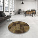 Round Abstract Bakers Brown Patchwork Rug in a Office, abs1259