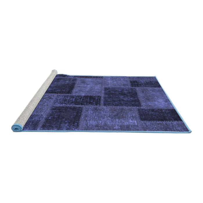 Sideview of Machine Washable Patchwork Blue Transitional Rug, wshabs1259blu