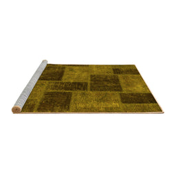 Sideview of Machine Washable Patchwork Yellow Transitional Rug, wshabs1259yw