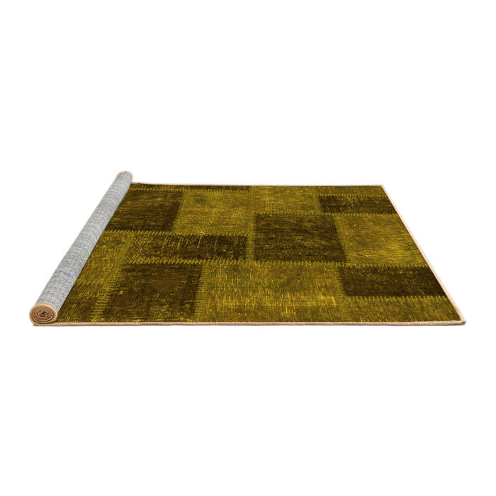 Sideview of Machine Washable Patchwork Yellow Transitional Rug, wshabs1259yw