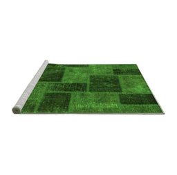 Sideview of Machine Washable Patchwork Green Transitional Area Rugs, wshabs1259grn
