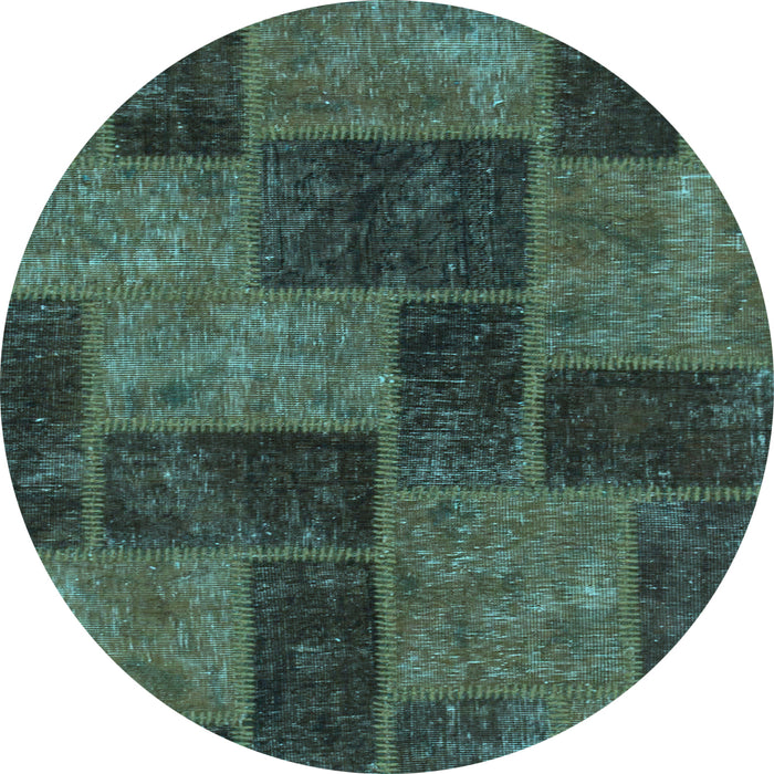 Round Machine Washable Patchwork Light Blue Transitional Rug, wshabs1259lblu