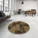 Round Machine Washable Abstract Bakers Brown Rug in a Office, wshabs1259