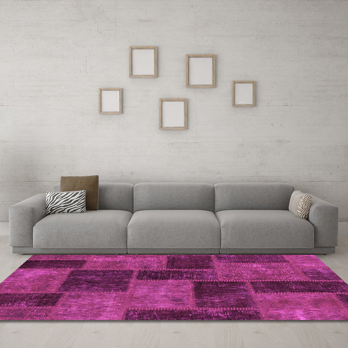 Machine Washable Patchwork Pink Transitional Rug in a Living Room, wshabs1259pnk