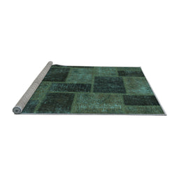 Sideview of Machine Washable Patchwork Light Blue Transitional Rug, wshabs1259lblu