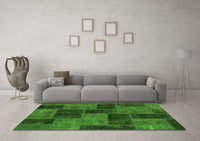 Machine Washable Patchwork Green Transitional Rug, wshabs1259grn