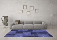 Machine Washable Patchwork Blue Transitional Rug, wshabs1259blu