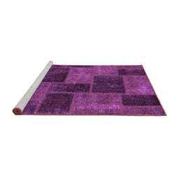 Sideview of Machine Washable Patchwork Purple Transitional Area Rugs, wshabs1259pur
