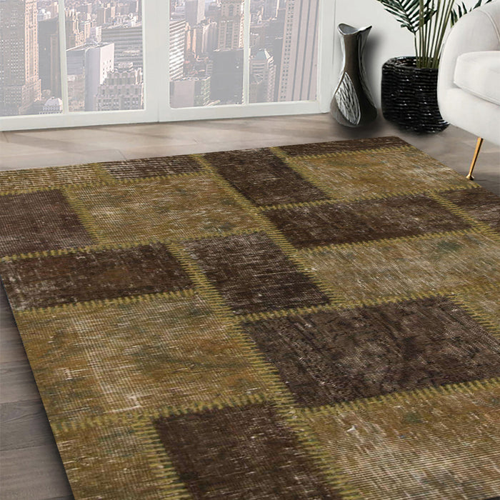 Machine Washable Abstract Bakers Brown Rug in a Family Room, wshabs1259