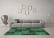 Machine Washable Patchwork Turquoise Transitional Area Rugs in a Living Room,, wshabs1259turq