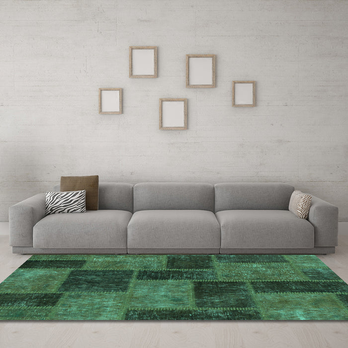 Machine Washable Patchwork Turquoise Transitional Area Rugs in a Living Room,, wshabs1259turq