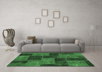 Machine Washable Patchwork Emerald Green Transitional Rug, wshabs1259emgrn