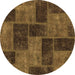 Round Machine Washable Patchwork Brown Transitional Rug, wshabs1259brn