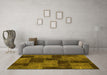Machine Washable Patchwork Yellow Transitional Rug in a Living Room, wshabs1259yw