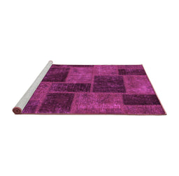 Sideview of Machine Washable Patchwork Pink Transitional Rug, wshabs1259pnk