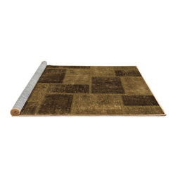 Sideview of Machine Washable Patchwork Brown Transitional Rug, wshabs1259brn