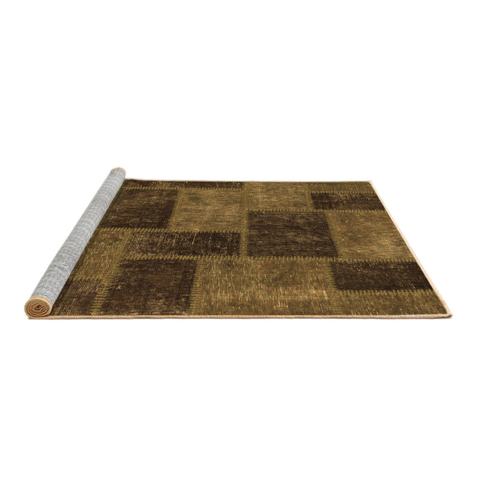 Sideview of Machine Washable Patchwork Brown Transitional Rug, wshabs1259brn