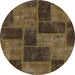 Round Abstract Bakers Brown Patchwork Rug, abs1259