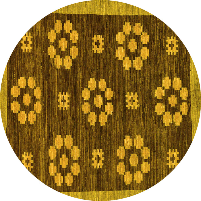 Round Machine Washable Abstract Yellow Modern Rug, wshabs125yw