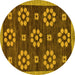 Round Machine Washable Abstract Yellow Modern Rug, wshabs125yw