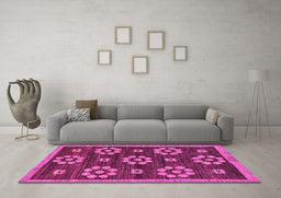 Machine Washable Abstract Pink Modern Rug in a Living Room, wshabs125pnk