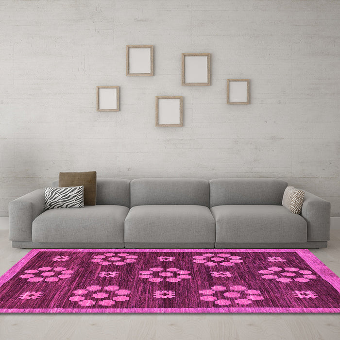 Machine Washable Abstract Pink Modern Rug in a Living Room, wshabs125pnk
