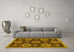 Machine Washable Abstract Yellow Modern Rug in a Living Room, wshabs125yw