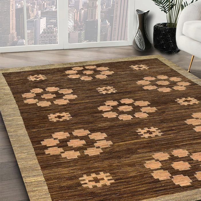 Abstract Red Brown Modern Rug in Family Room, abs125