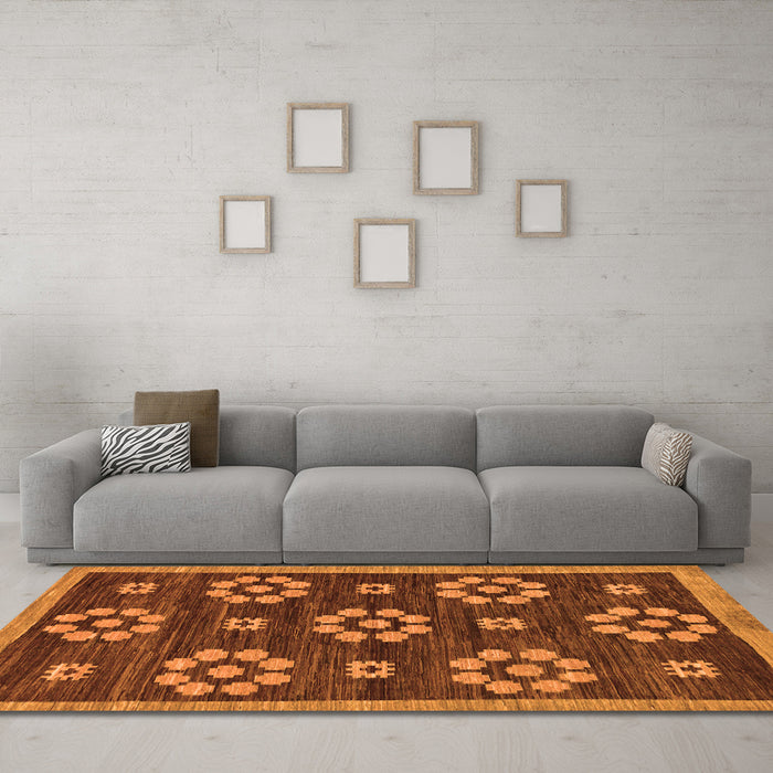 Machine Washable Abstract Orange Modern Area Rugs in a Living Room, wshabs125org